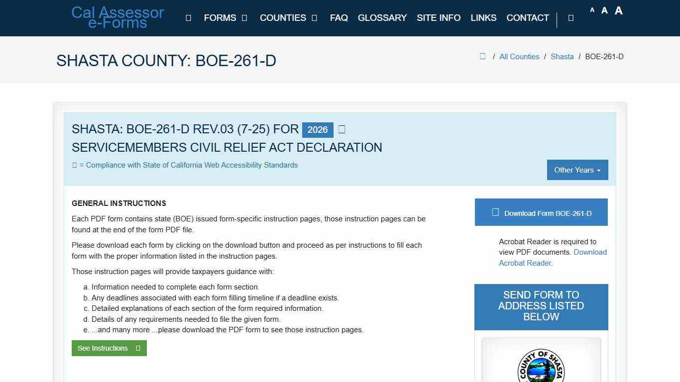 CAA e-Forms Service Center - Shasta: BOE-261-D