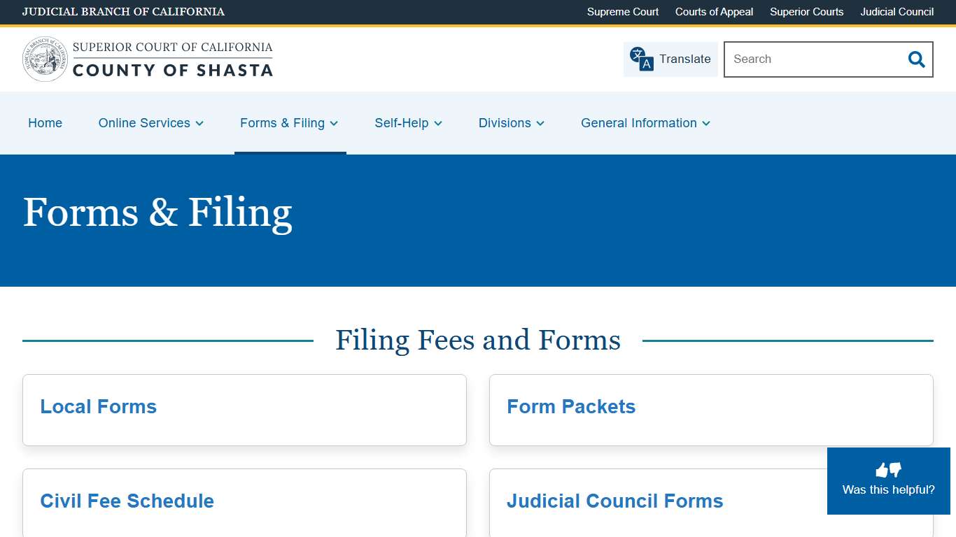 Forms & Filing Superior Court of California County of Shasta
