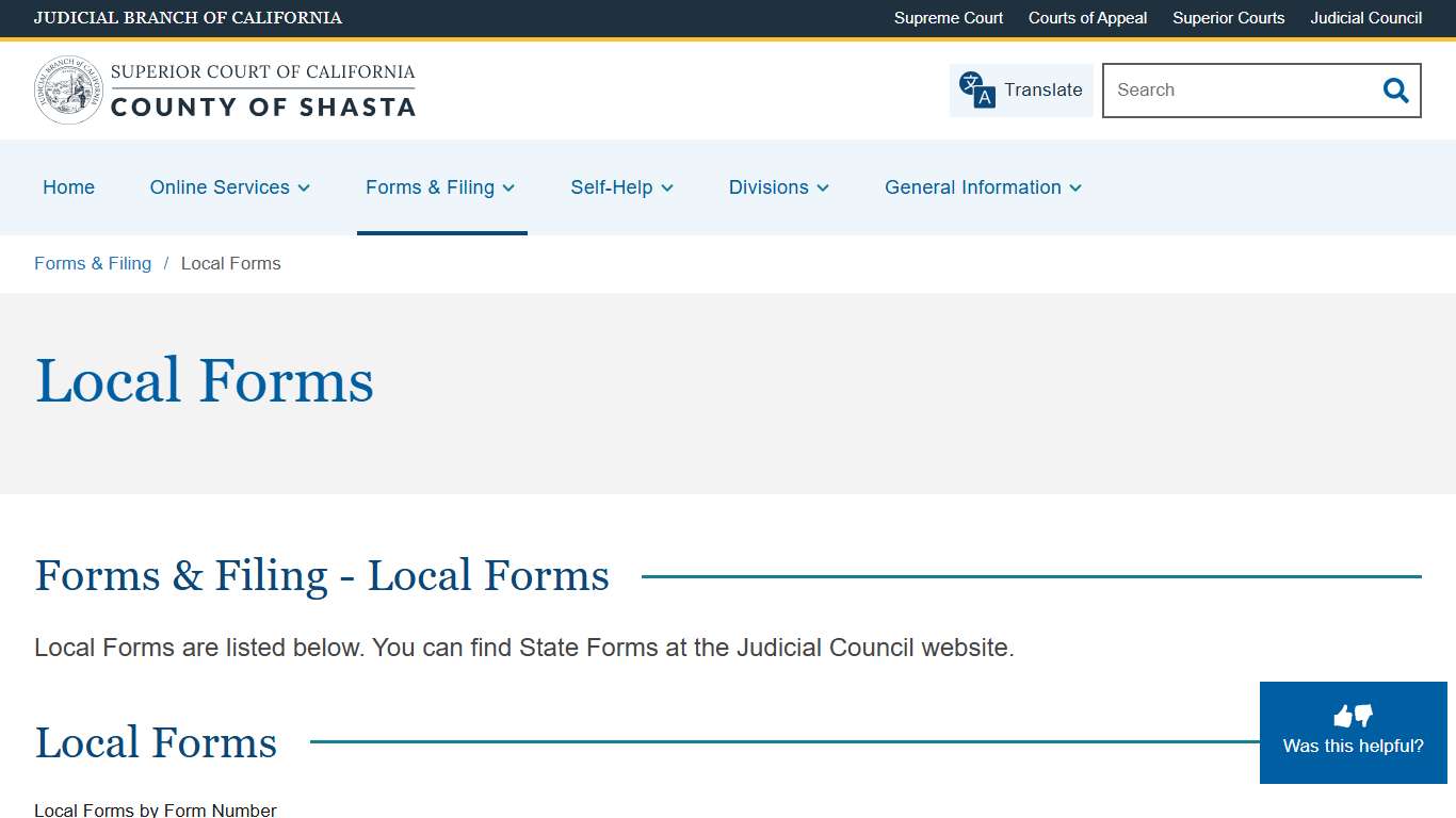 Local Forms Superior Court of California County of Shasta