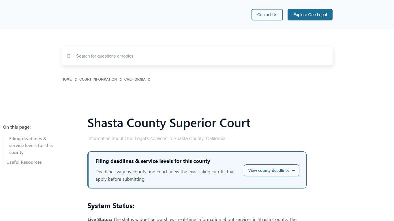 Shasta County Superior Court - One Legal